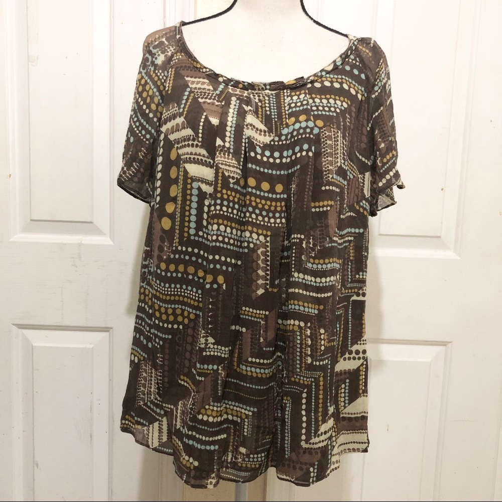 J Jill Brown Double Layer Short Sleeve Blouse